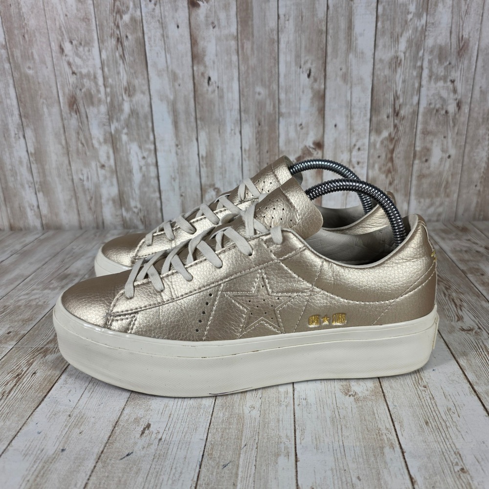 Metallic Gold Platform Sneakers - Women's Casual Fashion - Picture 2 of 8